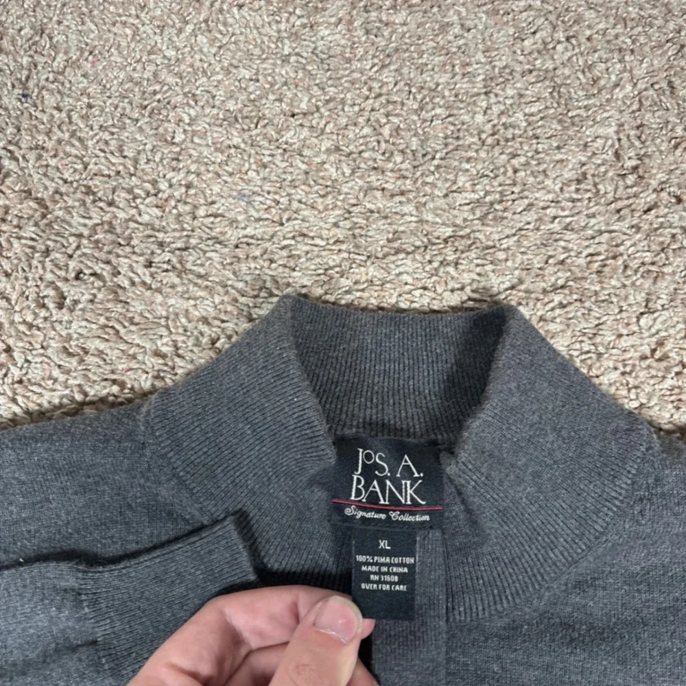 Jos A Bank Mens Gray 100% Pima Cotton 1/4 Button Pullover Sweater XL